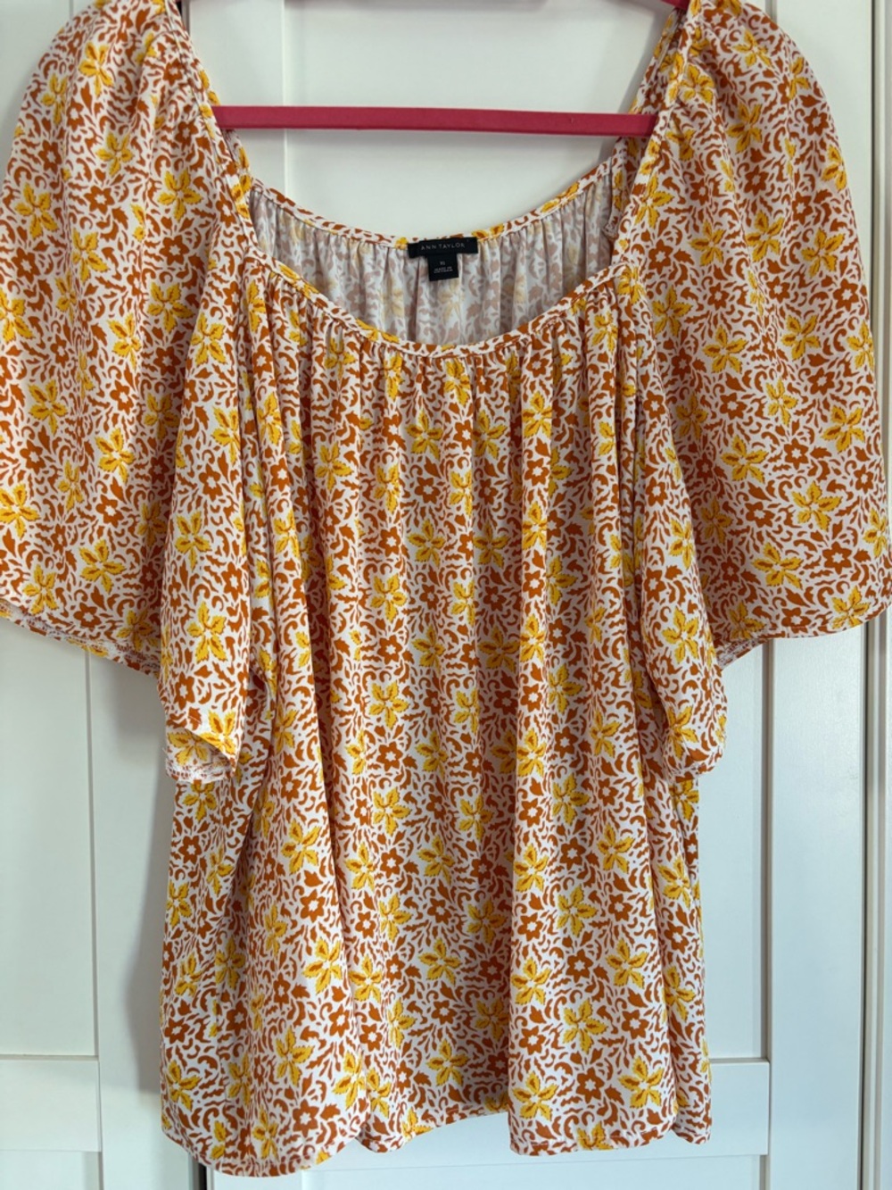 Ann Taylor Yellow and Rust Floral Peasant Top